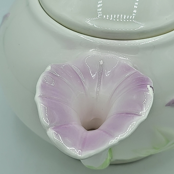 Teleflora Morning Glory Ceramic Teapot Pink Purple Floral Collectible 80s Vtg - Picture 6 of 12